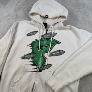 Vintage Famous Stars Straps Hoodie Mens Medium White Full Zip Bullet Y2K Fleece